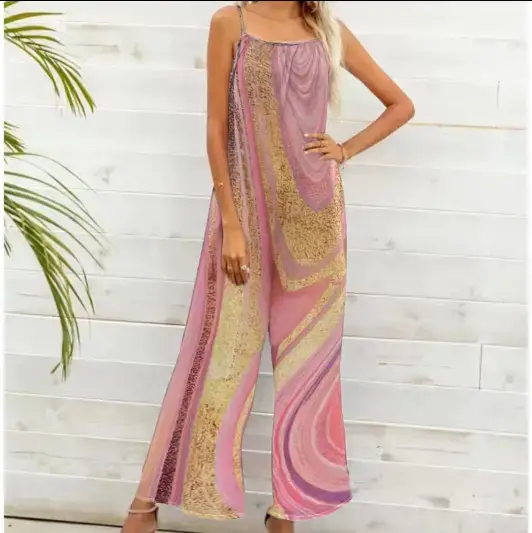 Women Printed Loose Wide Leg Pants Set - Image 8
