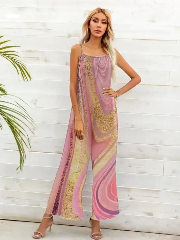 Women Printed Loose Wide Leg Pants Set - Image 3