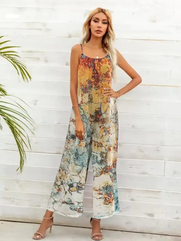 Women Printed Loose Wide Leg Pants Set - Image 5