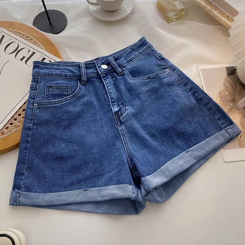 Women Denim Shorts White High Waist Slimming 2022 - Image 3
