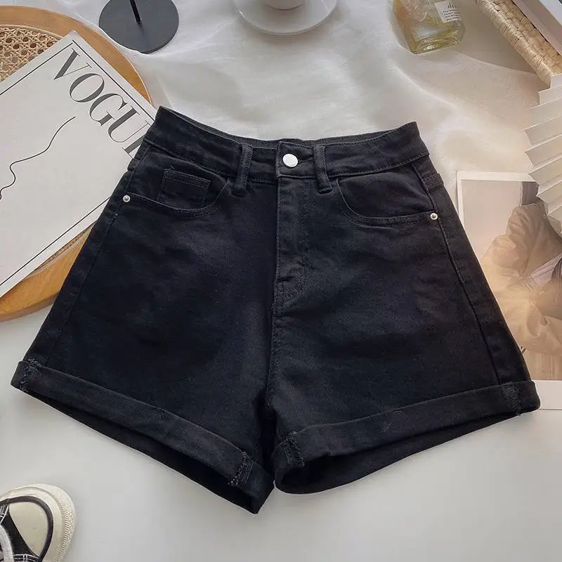 Women Denim Shorts White High Waist Slimming 2022 - Image 5