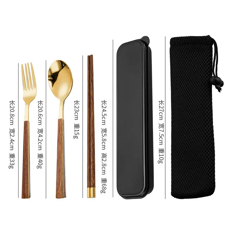 Stainless Steel Student Tableware Set Wooden Handle 3-Piece - Image 12