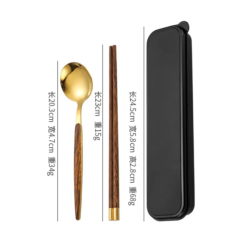 Stainless Steel Student Tableware Set Wooden Handle 3-Piece - Image 13