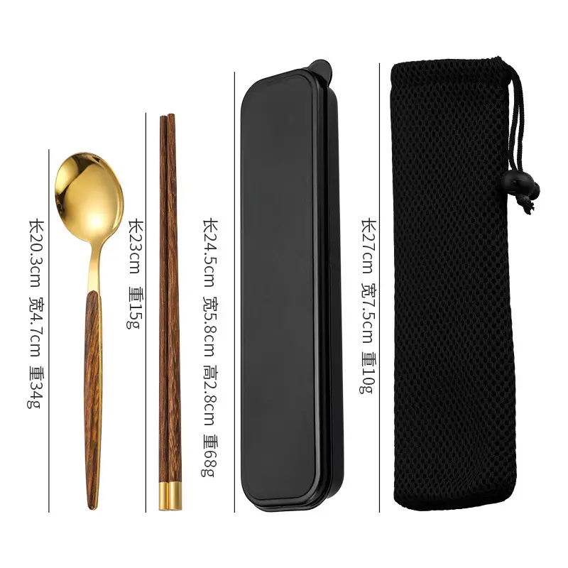 Stainless Steel Student Tableware Set Wooden Handle 3-Piece - Image 14
