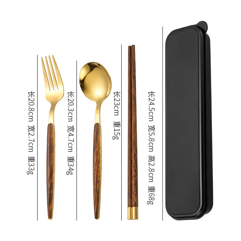 Stainless Steel Student Tableware Set Wooden Handle 3-Piece - Image 15