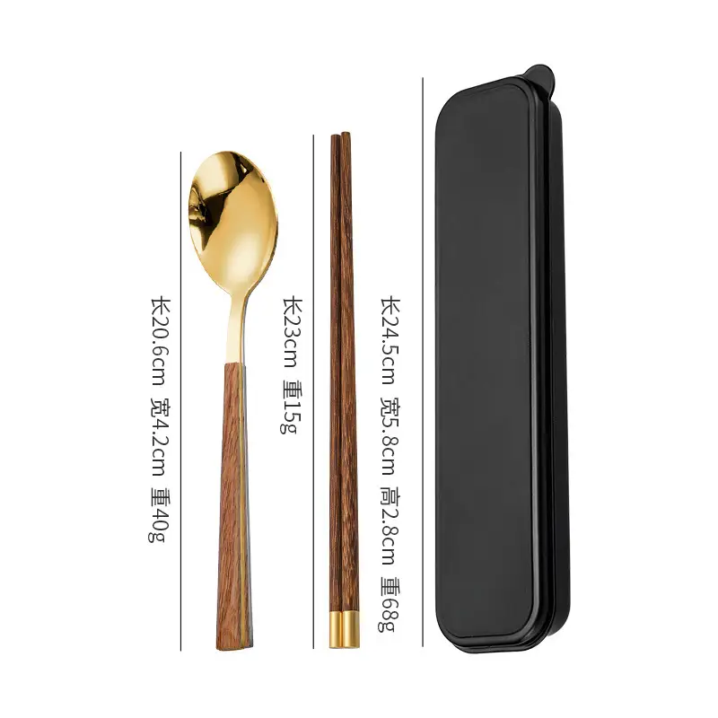 Stainless Steel Student Tableware Set Wooden Handle 3-Piece - Image 9