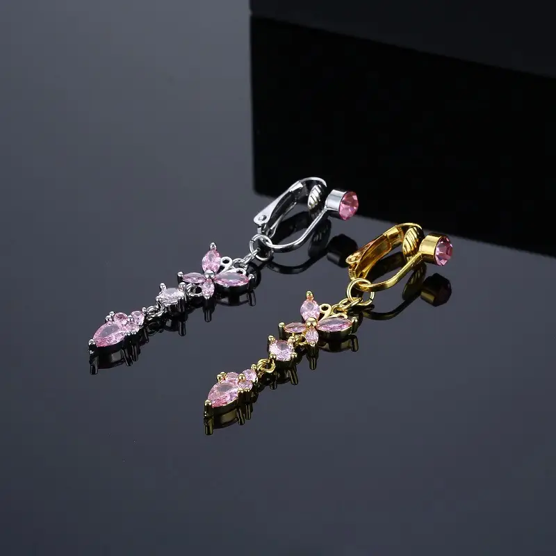 Pink Zircon Butterfly Pendant Navel Ring - Image 7