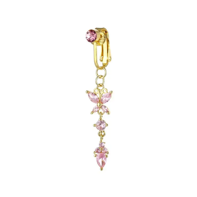 Pink Zircon Butterfly Pendant Navel Ring - Image 2