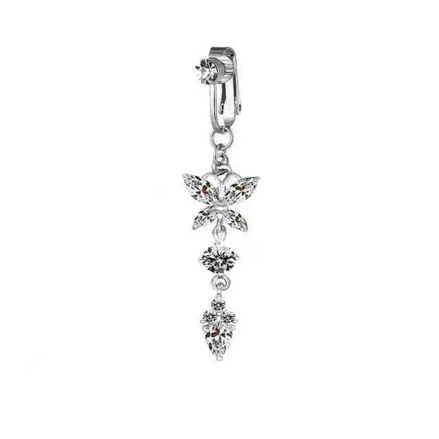 Pink Zircon Butterfly Pendant Navel Ring - Image 3