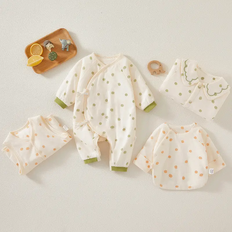 Newborn Warm One-Piece Outfit Blue White Cotton - Image 6