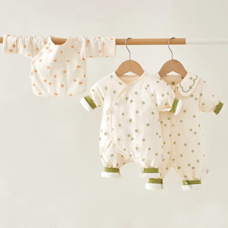Newborn Warm One-Piece Outfit Blue White Cotton - Image 7