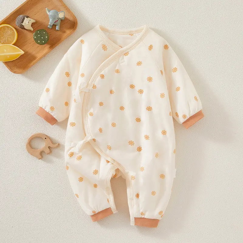 Newborn Warm One-Piece Outfit Blue White Cotton - Image 2