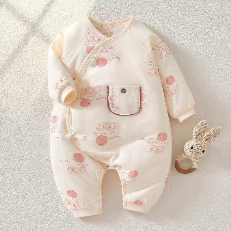 Newborn Warm One-Piece Outfit Blue White Cotton - Image 4