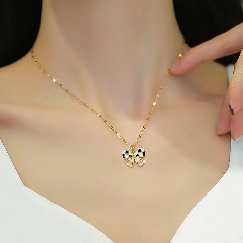 Gold Butterfly Necklace with Zircon Crown for Women - Image 3