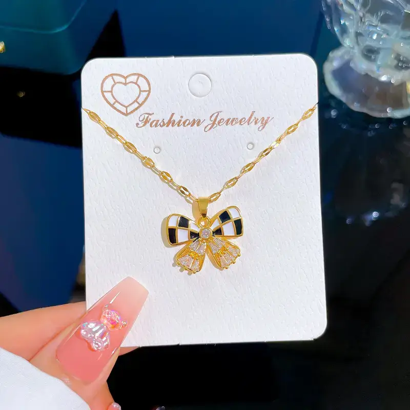 Gold Butterfly Necklace with Zircon Crown for Women - Image 4