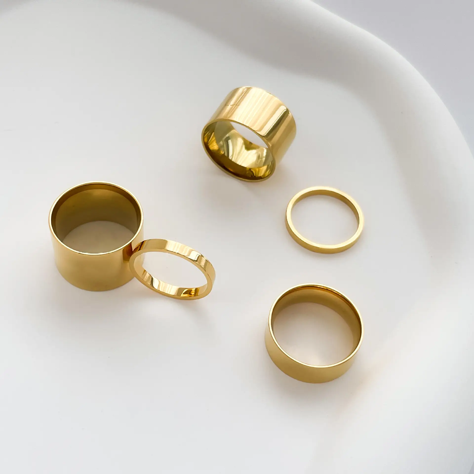 Gold Flat Wide Ring for Women Index Finger Middle Finger Stackable - Image 6