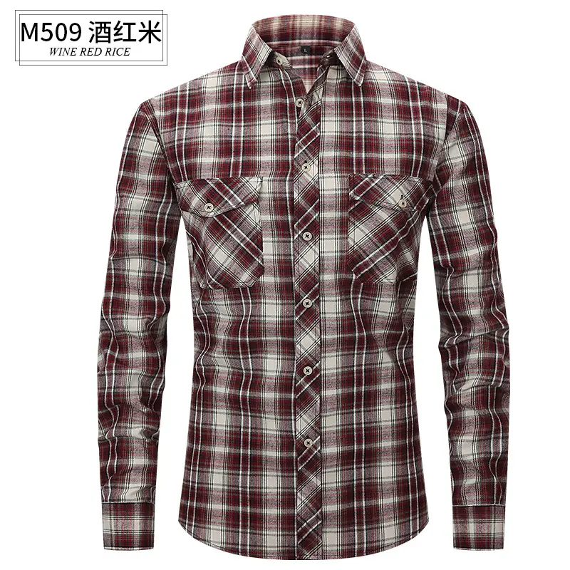 Men Plaid Slim Fit Shirt Red Blue White - Image 8