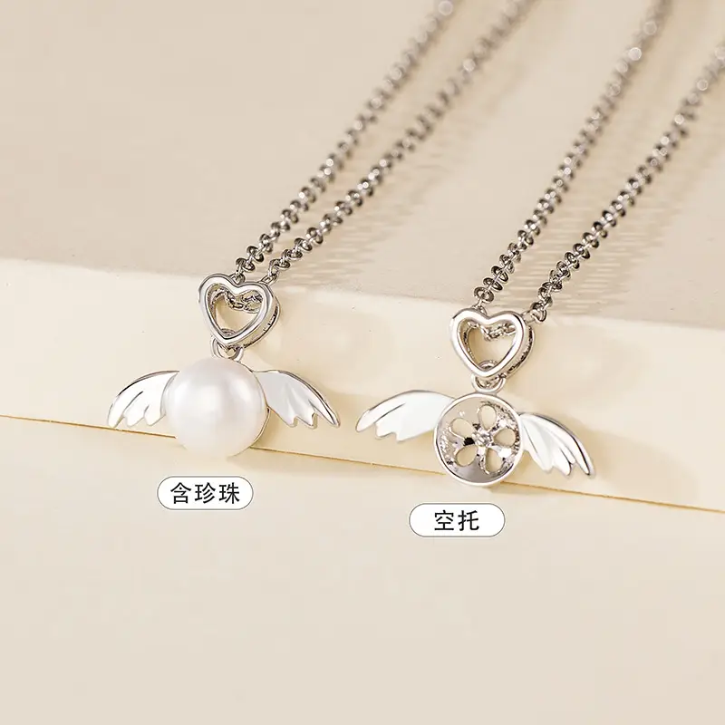 Gold Heart Angel Pearl Pendant Necklace - Image 2