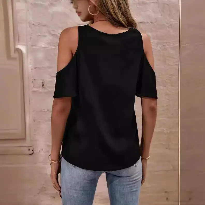 2024 Green Lace V-Neck Shoulder Short Sleeve Top