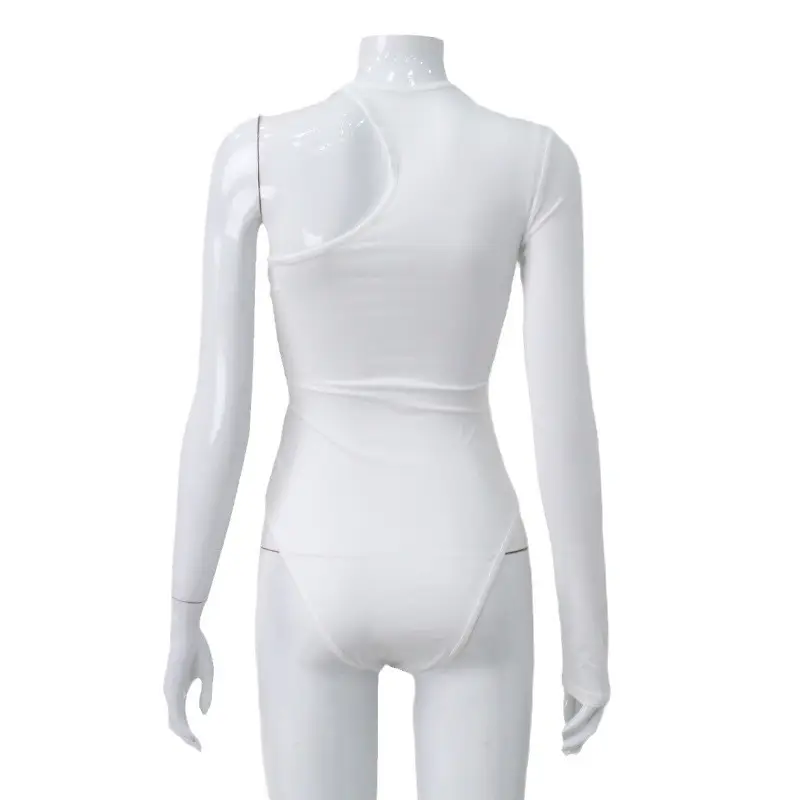 Black One-Shoulder Long Sleeve Elastic High Waist Jumpsuit Top - Image 6