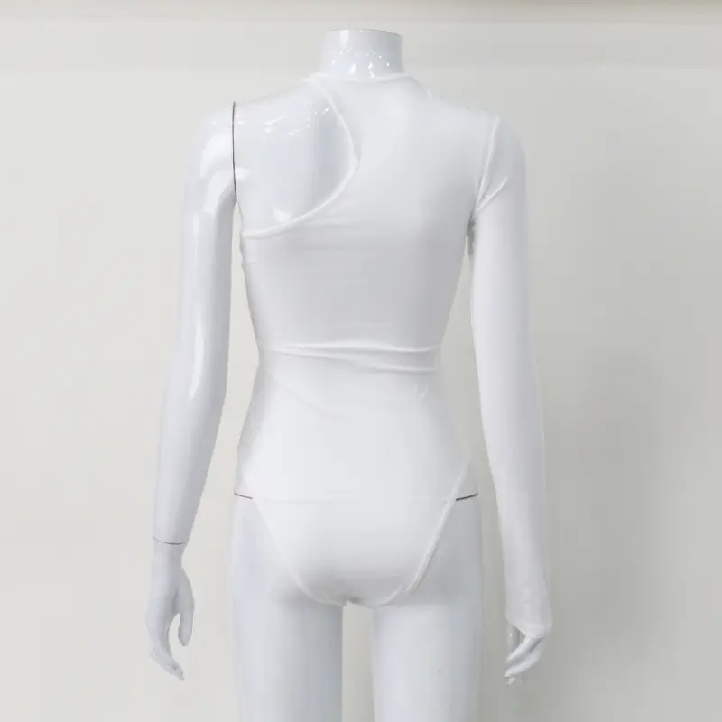 Black One-Shoulder Long Sleeve Elastic High Waist Jumpsuit Top — feature 14
