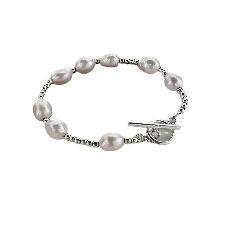 Stainless Steel Pearl Bracelet with T-Buckle