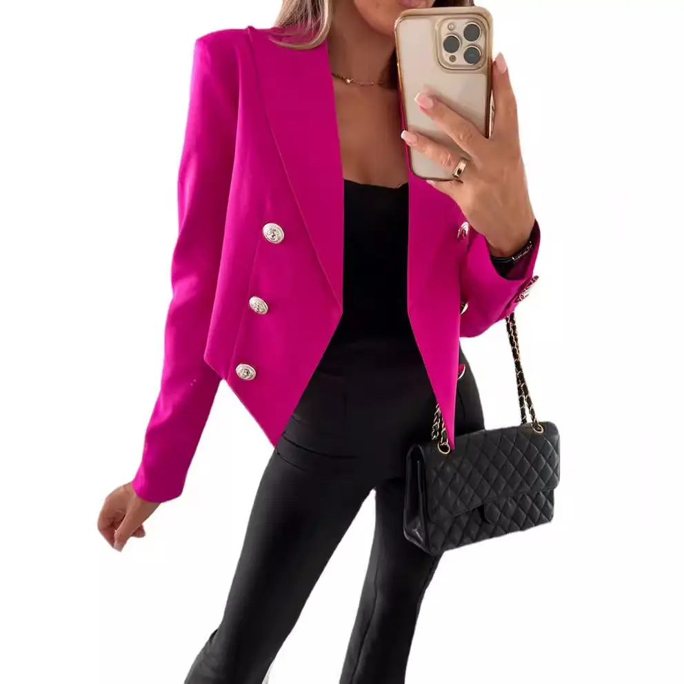 Women's 2025 Long Sleeve Suit Coat Set Pink Black - Image 8