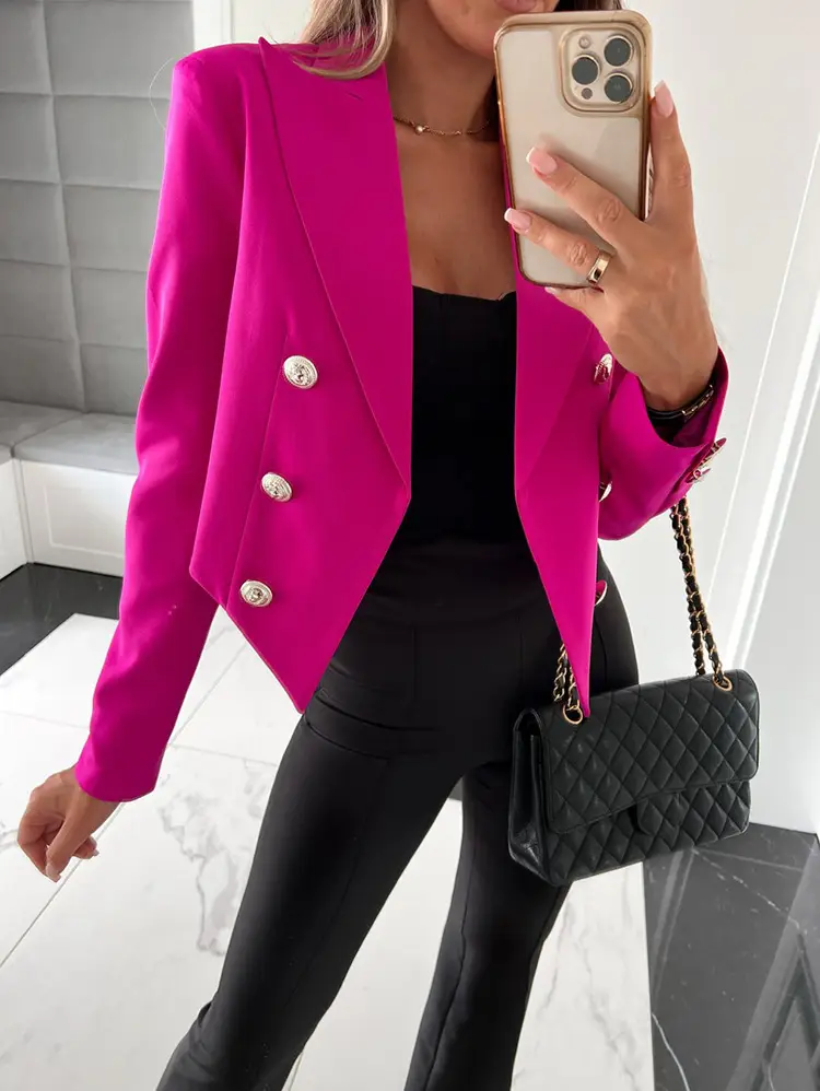 Women's 2025 Long Sleeve Suit Coat Set Pink Black - Image 2