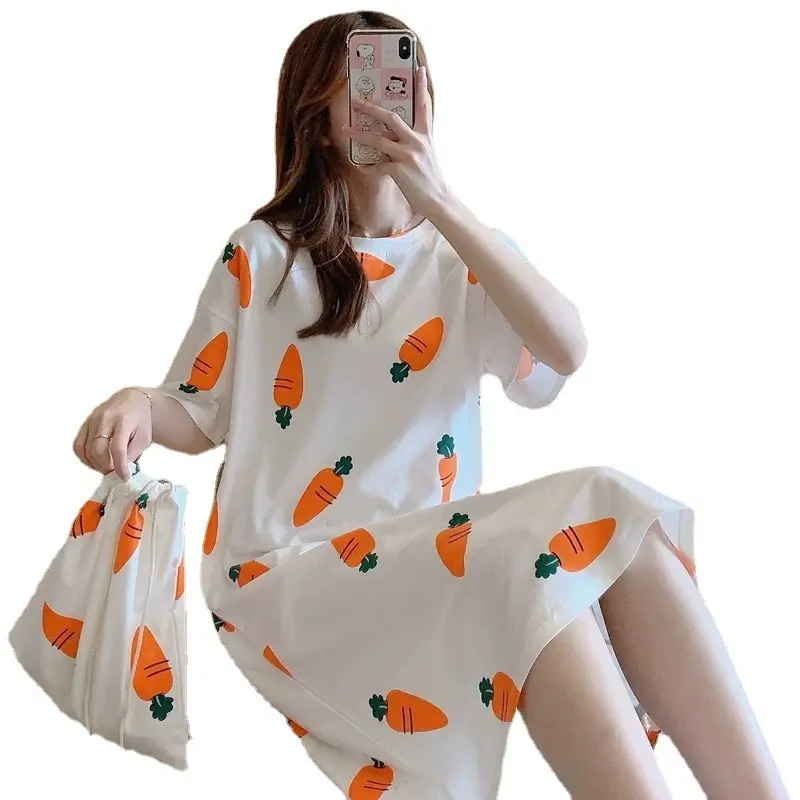 Plus Size Carrot Print Nightdress with Cloth Bag
