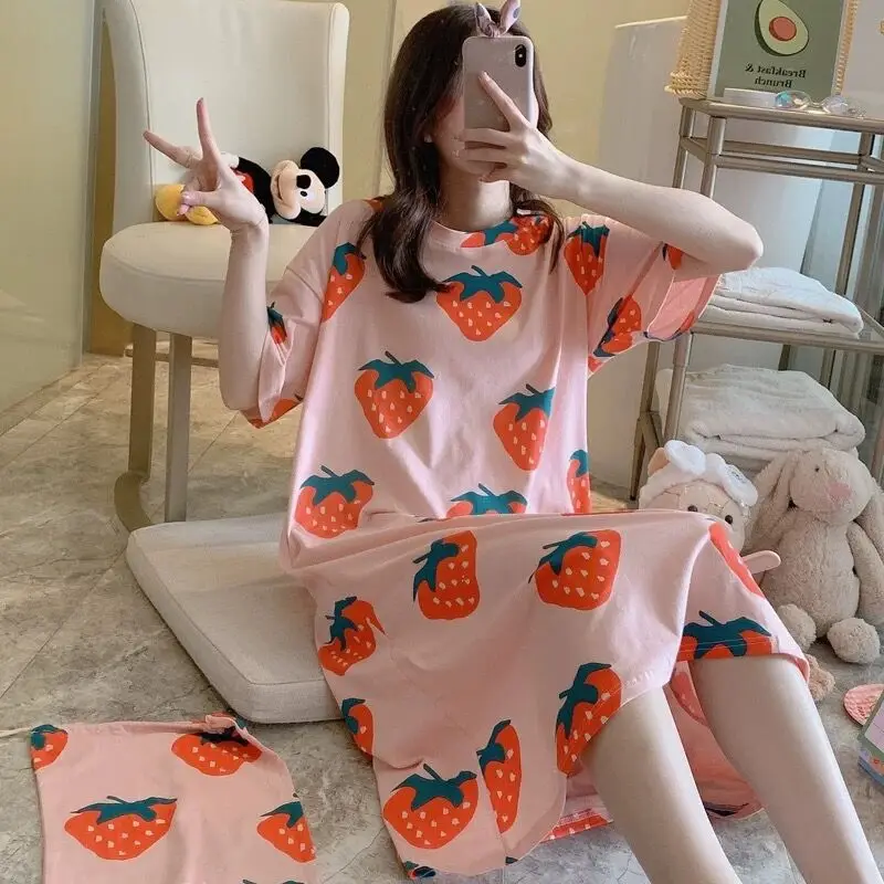 Plus Size Carrot Print Nightdress with Cloth Bag