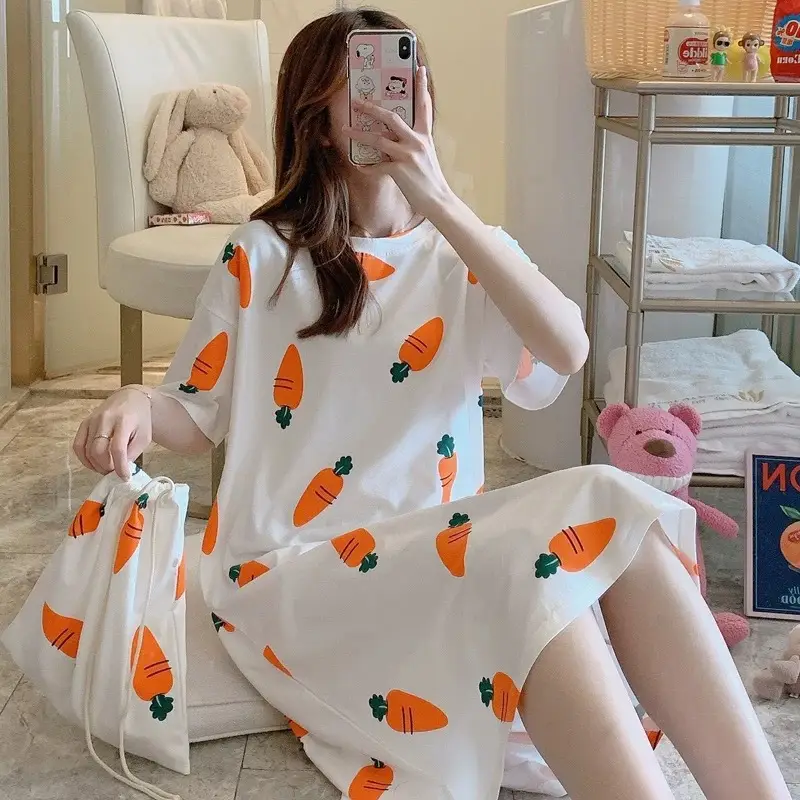 Plus Size Carrot Print Nightdress with Cloth Bag