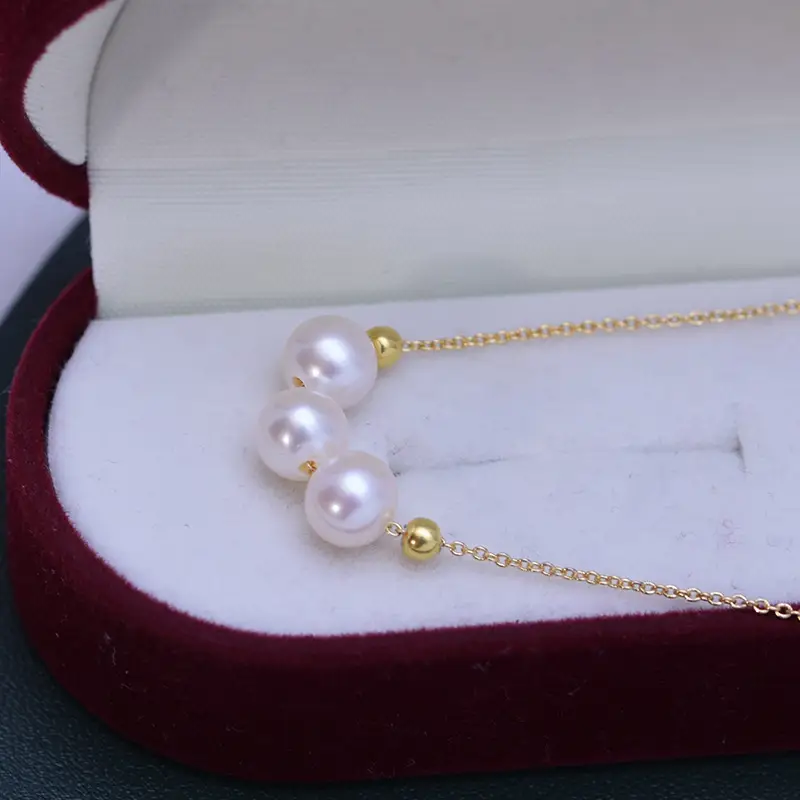 6-7mm Freshwater Pearl Necklace with Gold Chain - Image 3