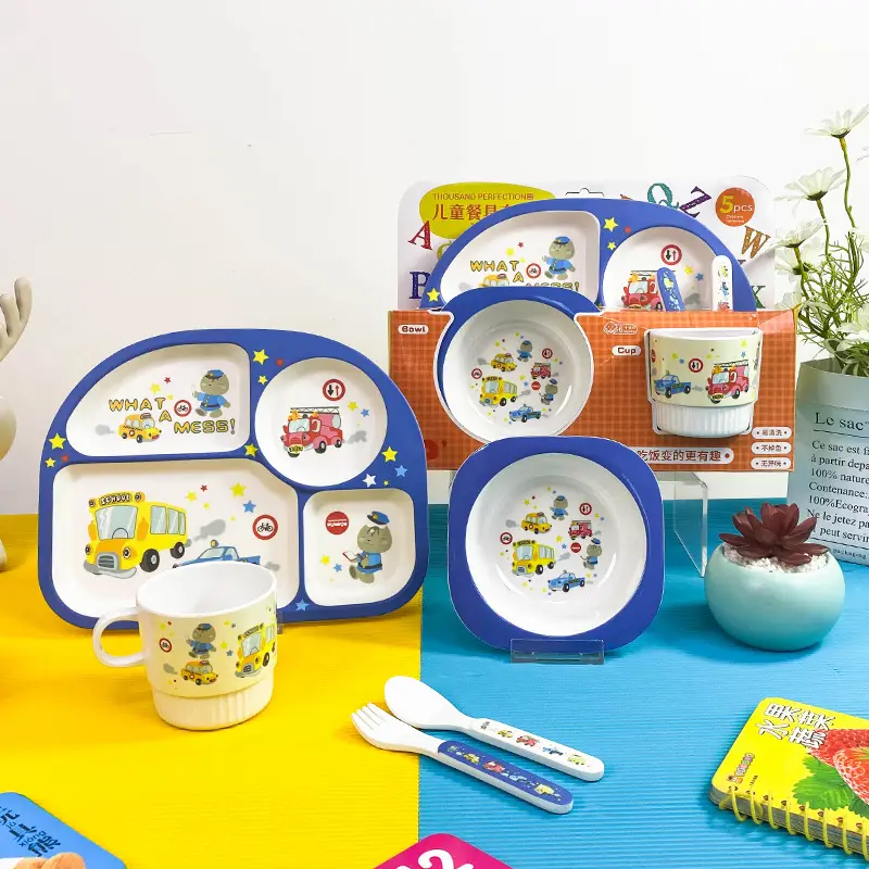 Children's Cartoon Bowl Set 5-Piece Melamine Bamboo Fiber