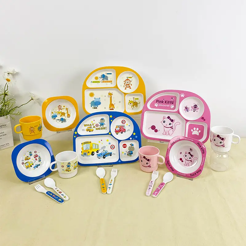 Children's Cartoon Bowl Set 5-Piece Melamine Bamboo Fiber