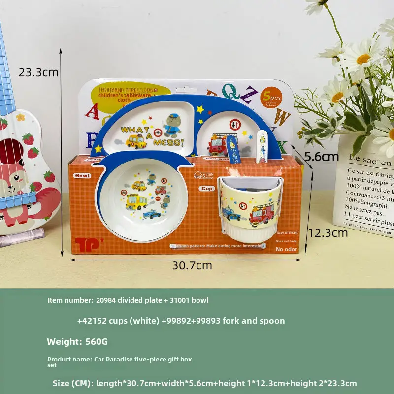 Children's Cartoon Bowl Set 5-Piece Melamine Bamboo Fiber