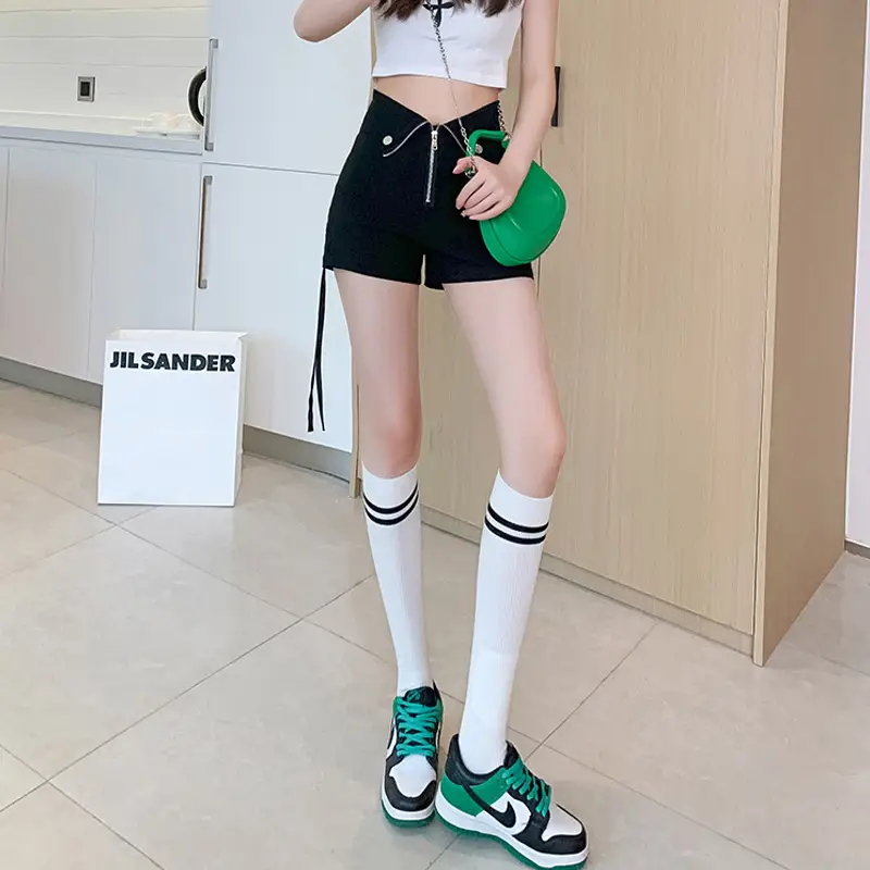 Black Zipper High Waist Shorts for Women Summer - Image 3
