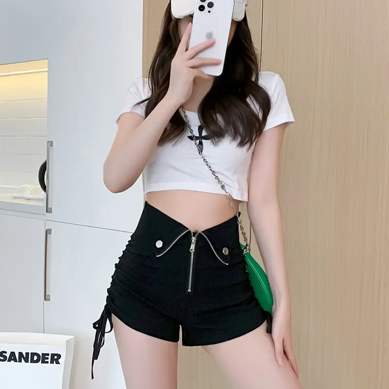 Black Zipper High Waist Shorts for Women Summer - Image 4