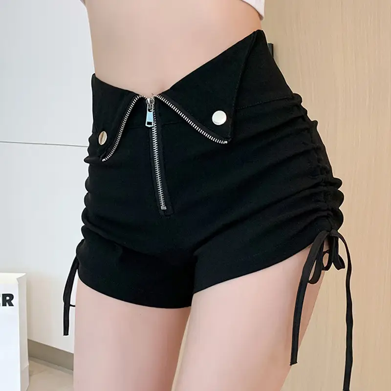 Black Zipper High Waist Shorts for Women Summer - Image 5