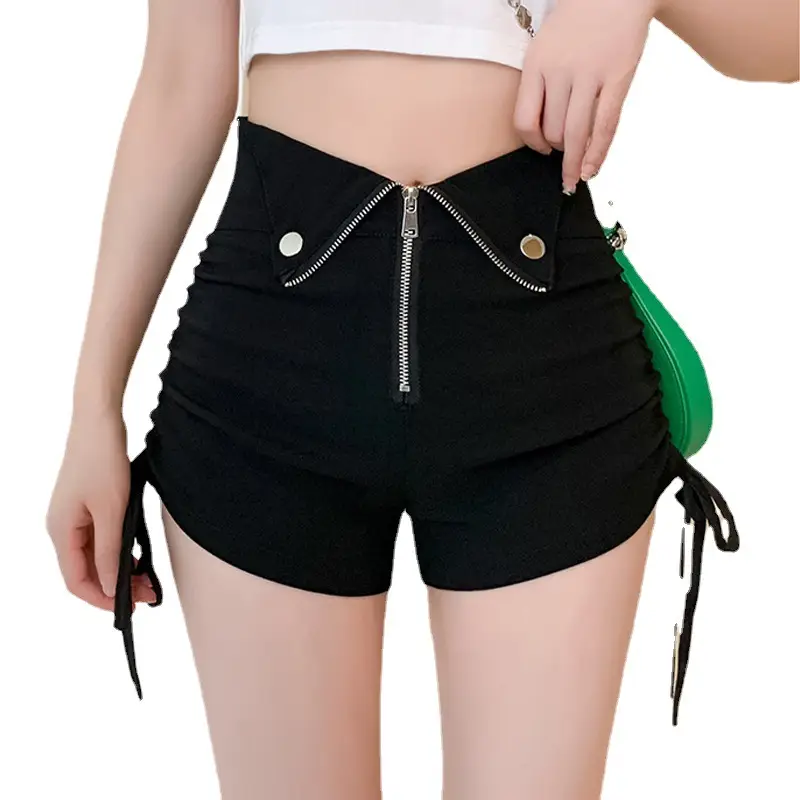 Black Zipper High Waist Shorts for Women Summer - Image 6