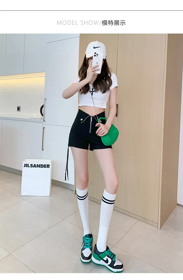 Black Zipper High Waist Shorts for Women Summer — feature 10