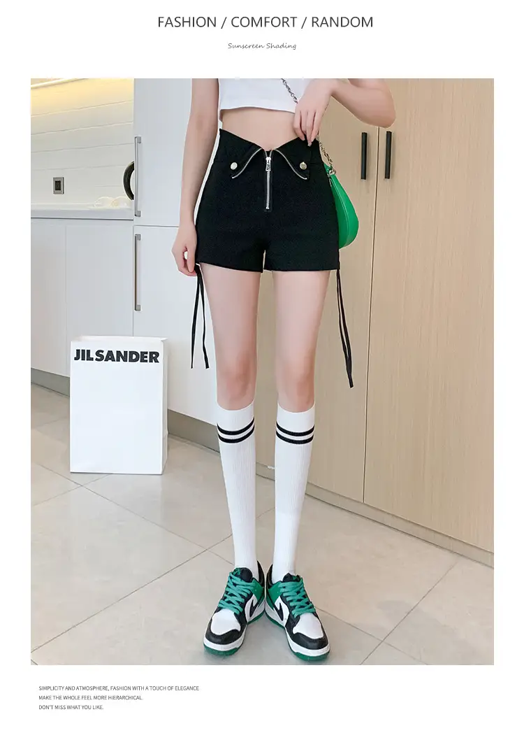 Black Zipper High Waist Shorts for Women Summer — feature 11