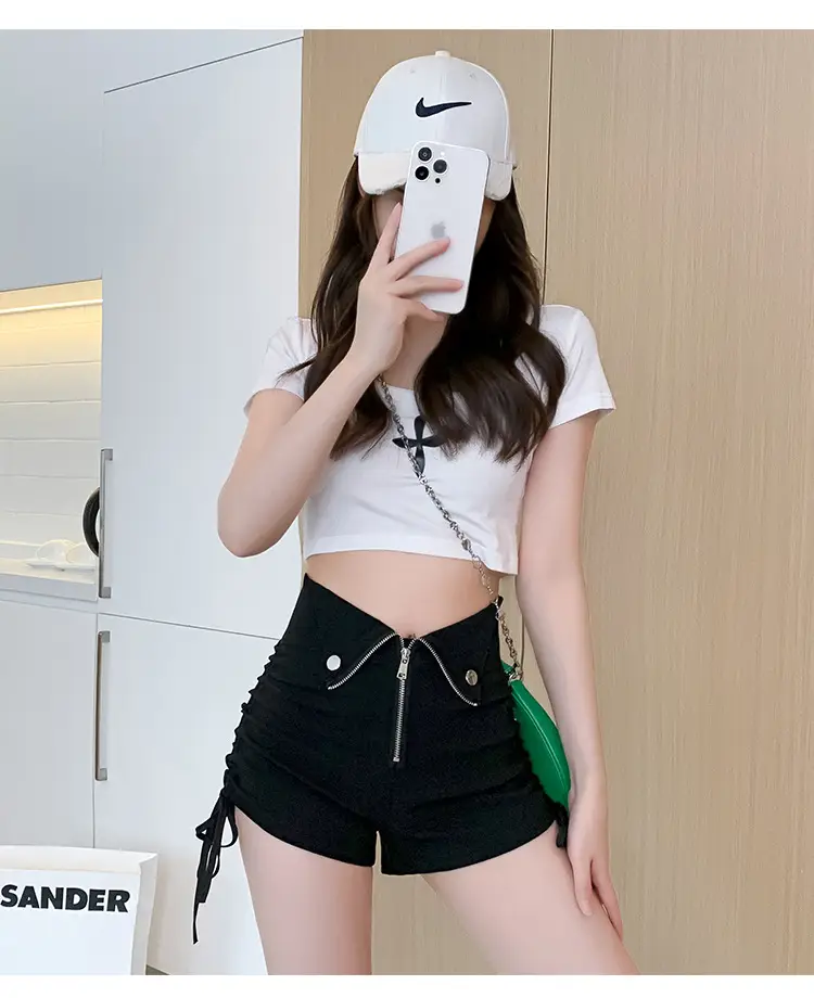 Black Zipper High Waist Shorts for Women Summer — feature 12