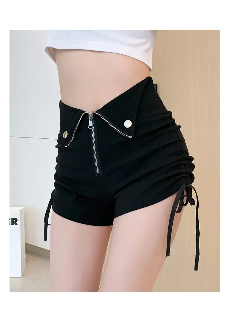 Black Zipper High Waist Shorts for Women Summer — feature 13