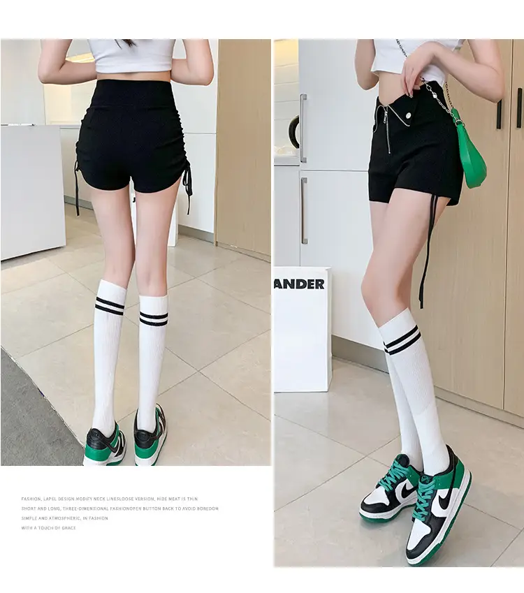 Black Zipper High Waist Shorts for Women Summer — feature 14