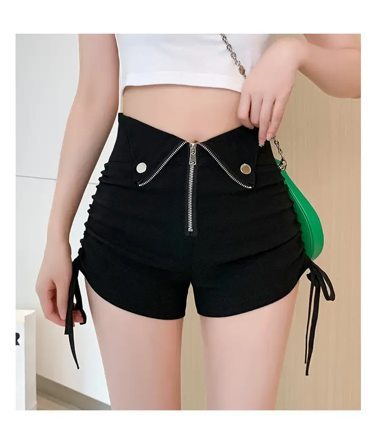 Black Zipper High Waist Shorts for Women Summer — feature 15