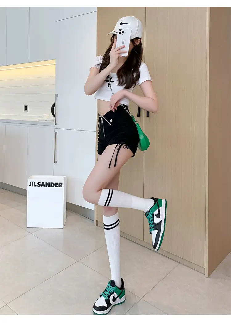 Black Zipper High Waist Shorts for Women Summer — feature 17
