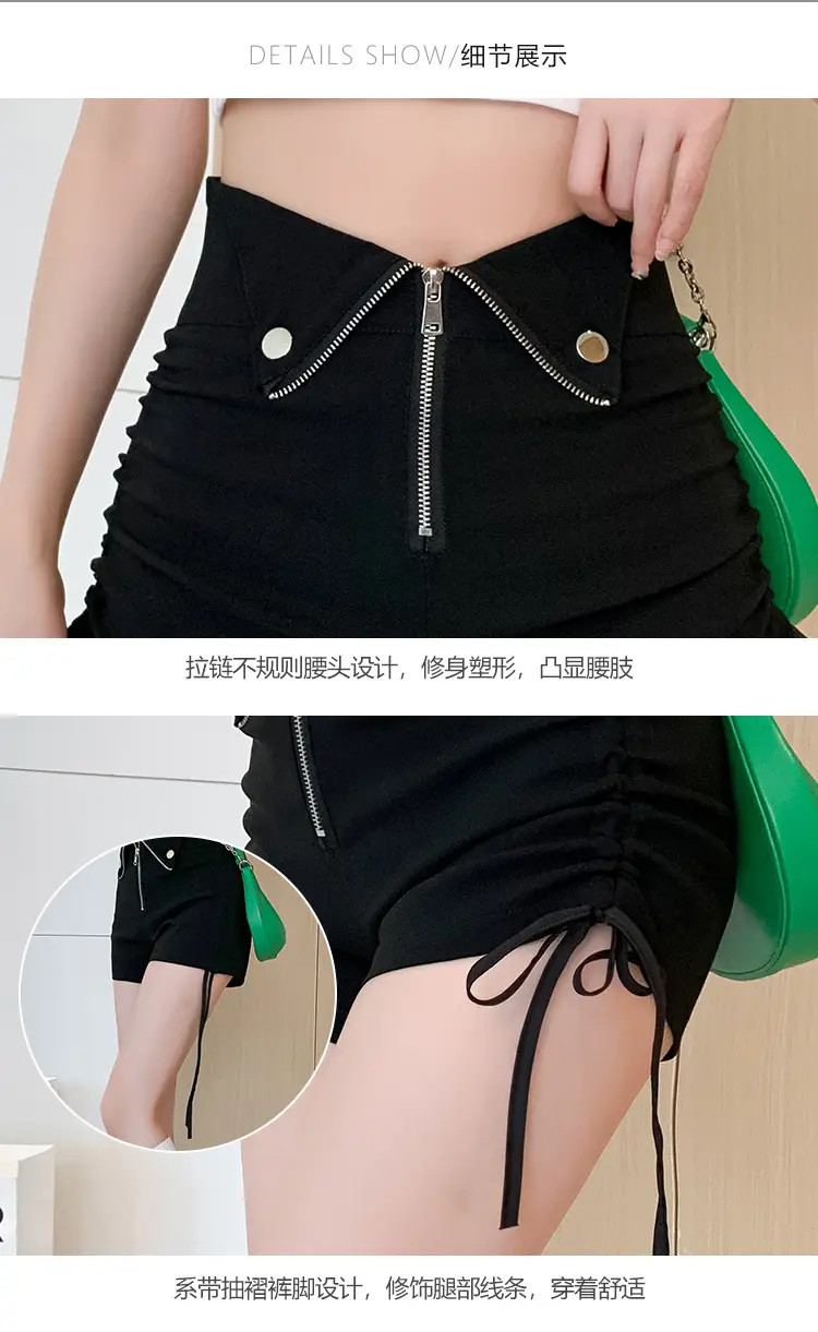 Black Zipper High Waist Shorts for Women Summer — feature 18