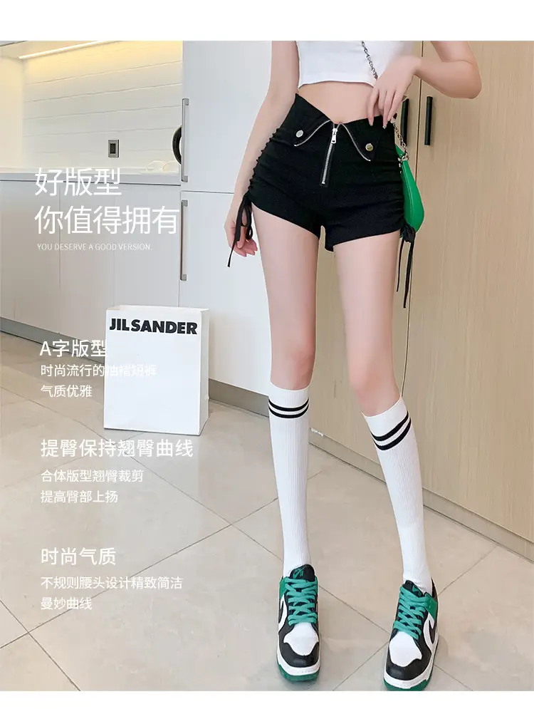 Black Zipper High Waist Shorts for Women Summer — feature 6