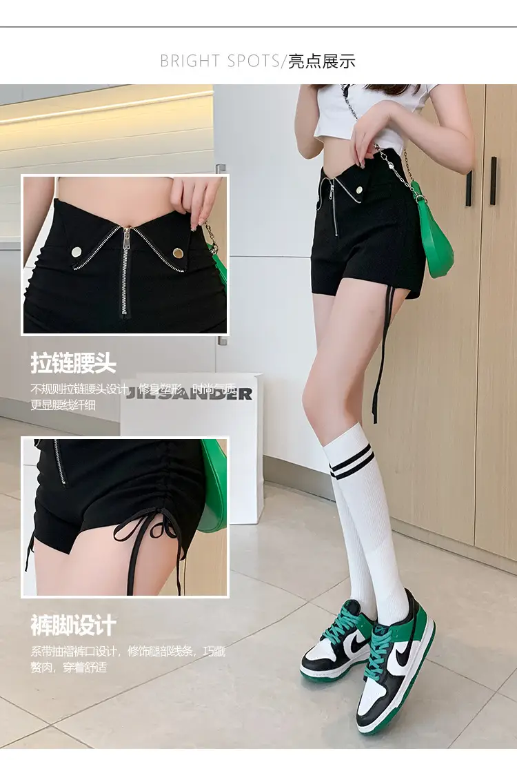 Black Zipper High Waist Shorts for Women Summer — feature 7