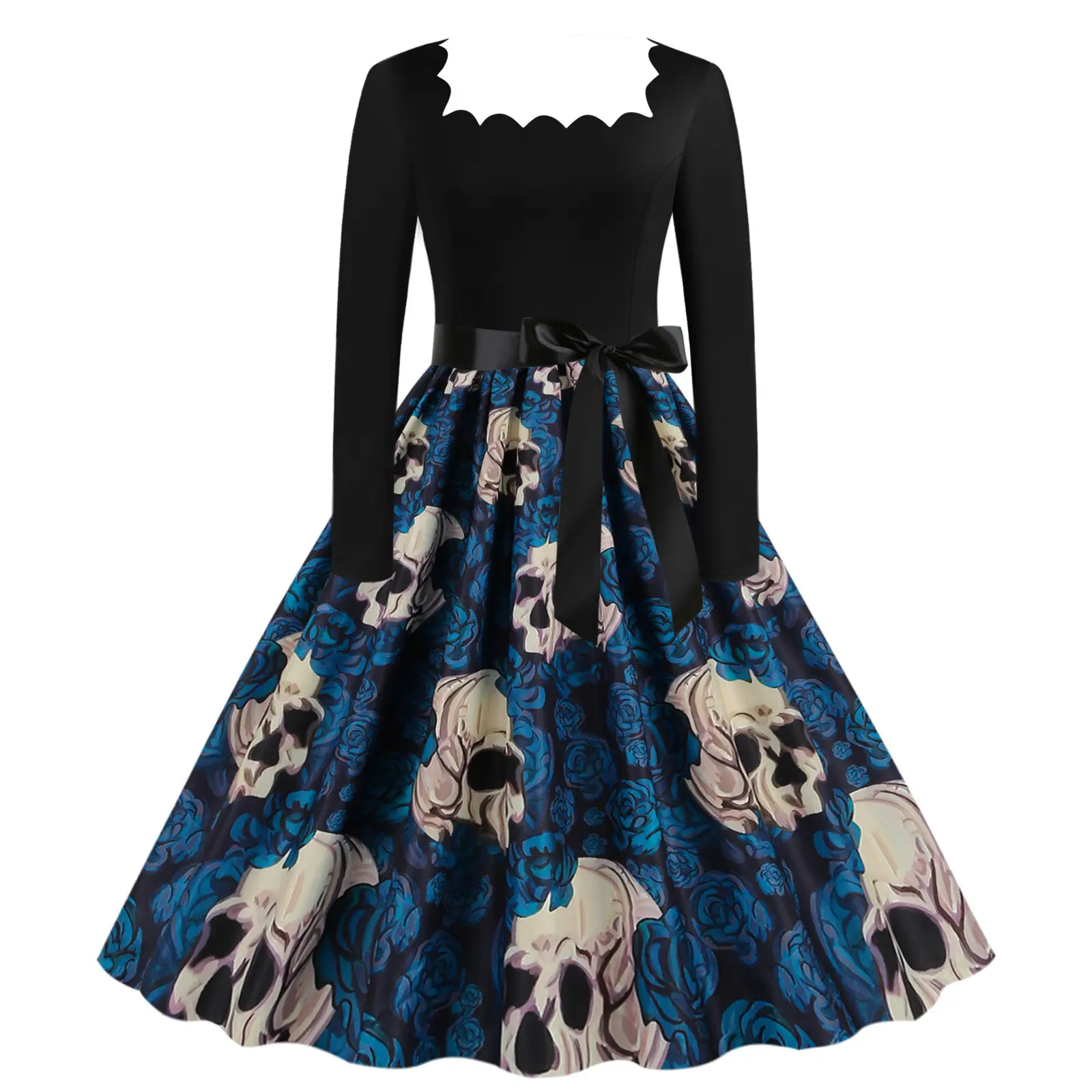 Halloween Long Sleeve Black Spell Printed Skirt Dress - Image 8